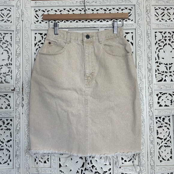 palmetto Dresses & Skirts - Vintage 80's 90's Khaki‎ Neutral Retro Boho Raw Hem Denim Skirt Sz XS